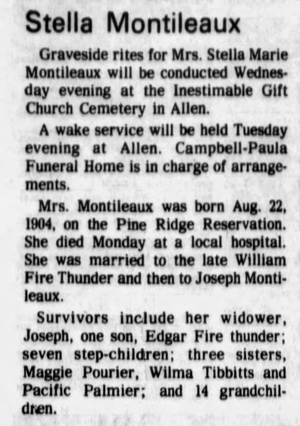 Stella Pulliam Fire Thunder Montileaux obit